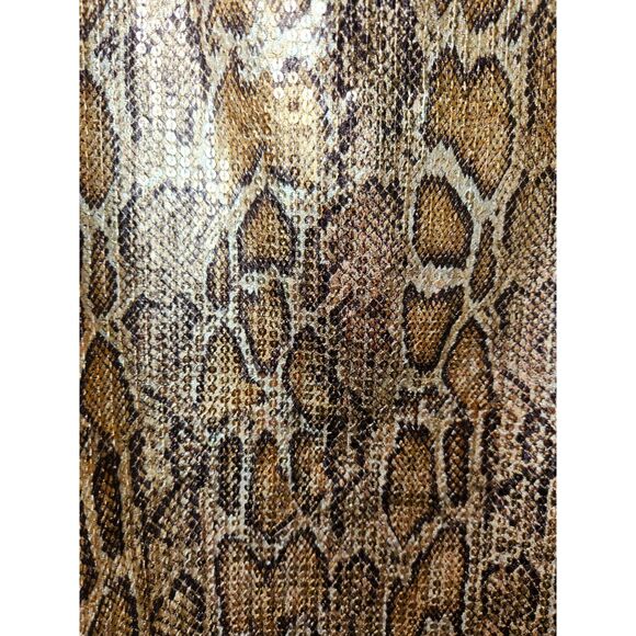 Snake Print Sequin Midi Skirt A-Line Hi Low Slit Gold Brown Party Sexy Mob Wife - Picture 6 of 8